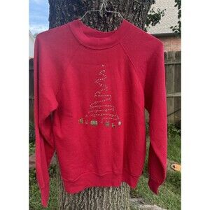 VTG 80s Pannill Red Christmas Tree Sweatshirt Granny M Party Meet USA DEADSTOCK